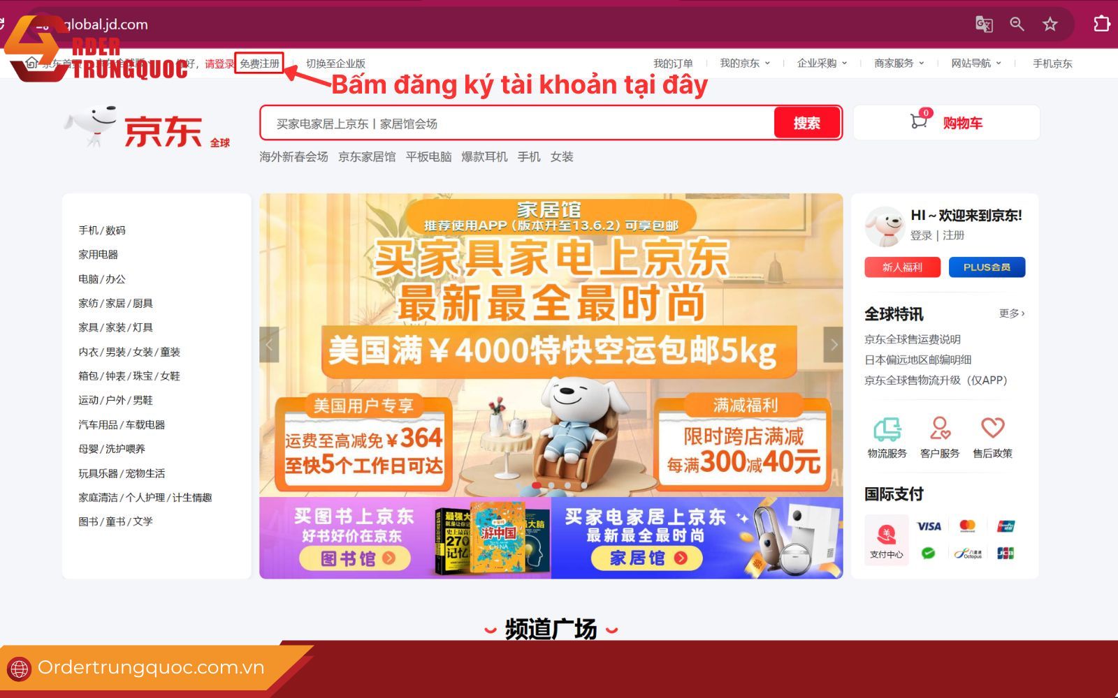 Tạo tài khoản đặt hàng JD