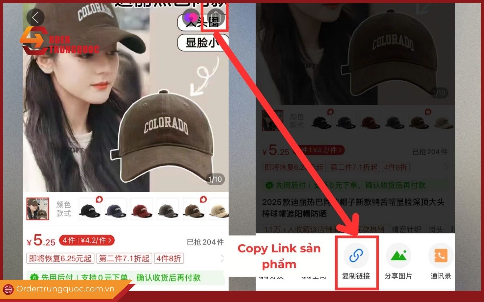 Chọn sản phẩm cần order và copy link gửi Order Trung Quốc