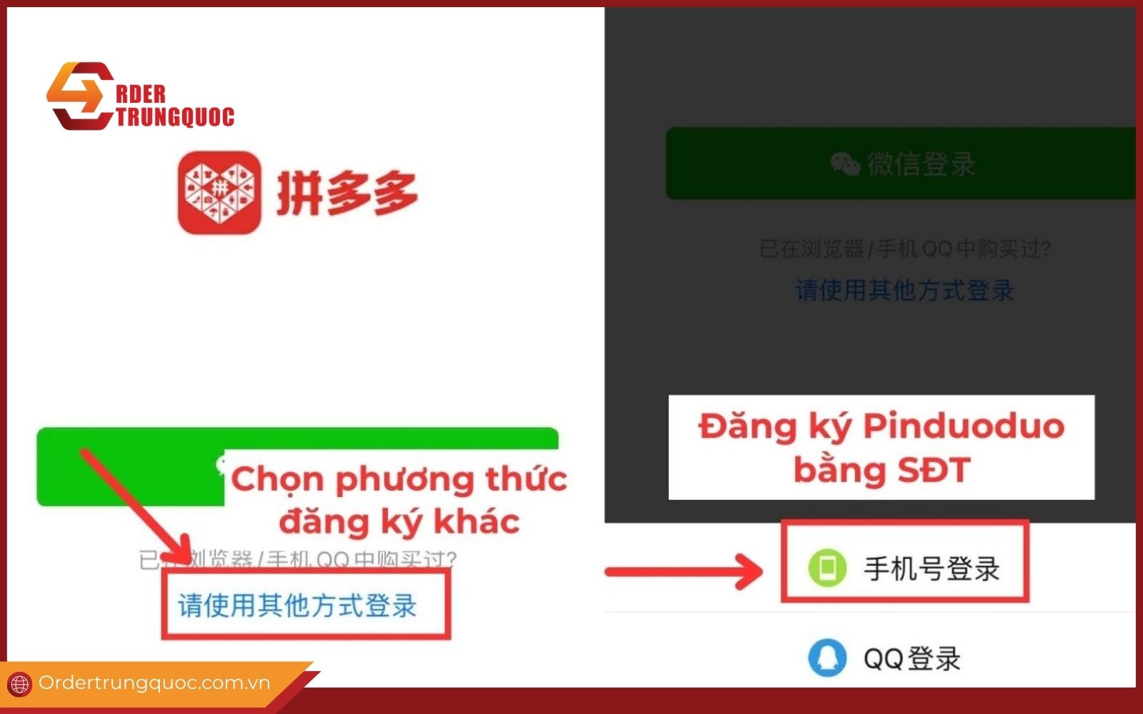 Chọn đăng ký tài khoản Pinduoduo bằng số điện thoại