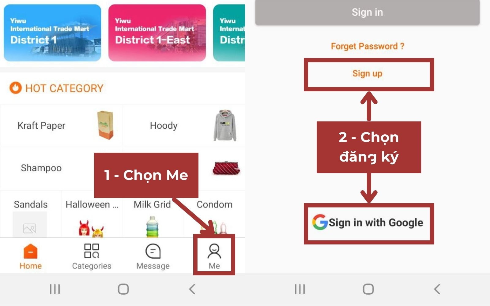 Cách đăng ký tài khoản nhập hàng Yiwugo trên điện thoại 