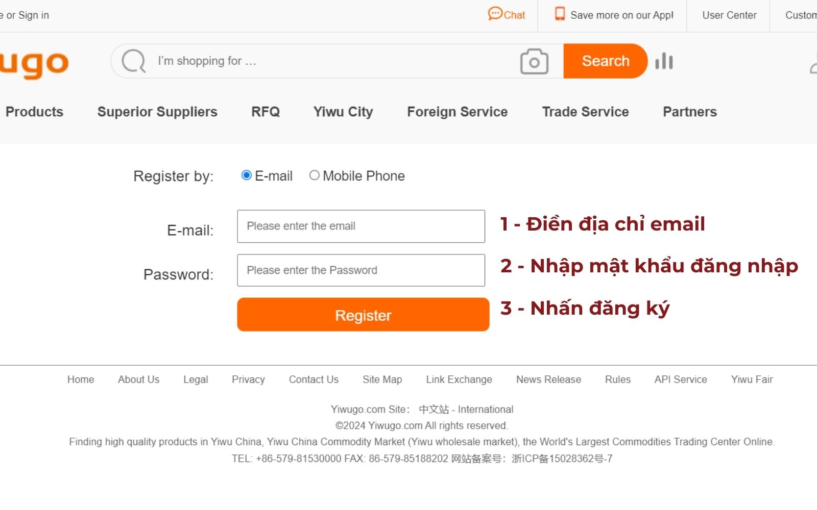 Cách order hàng trên yiwugo.com bằng Email