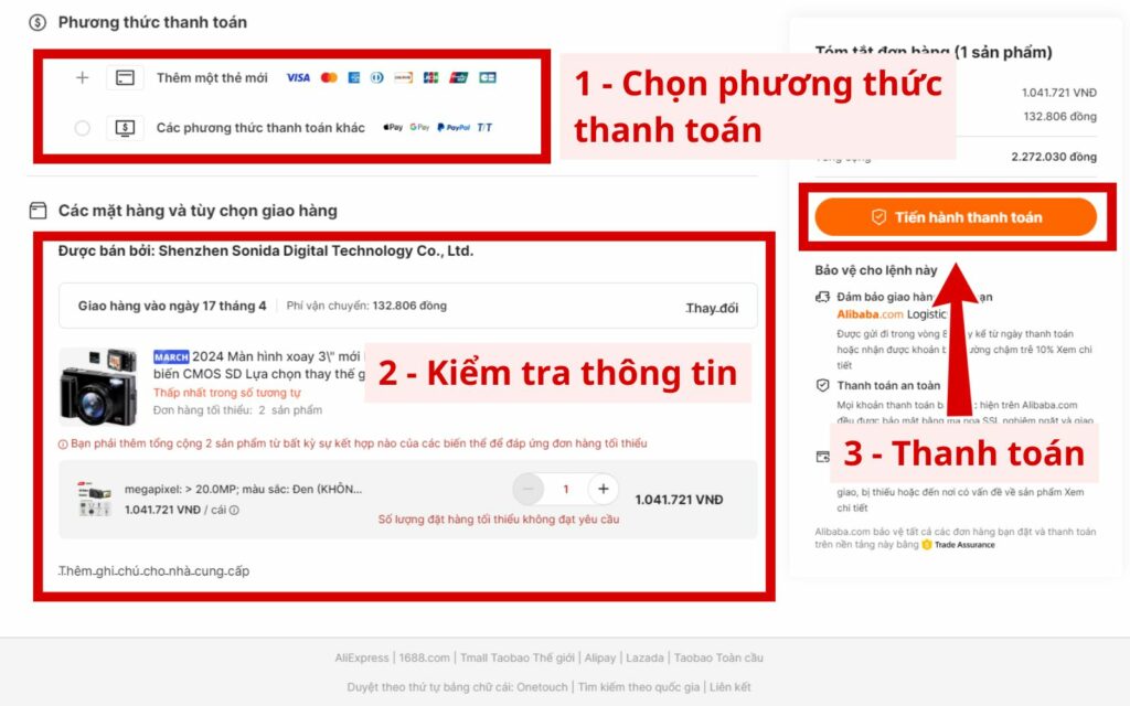 Thanh toán đơn mua hàng trên Alibaba Tiến hành thanh toán đơn đặt hàng trên alibaba