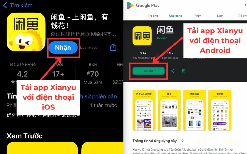 Tải ứng dụng order hàng Xianyu về điện thoại trên Appstore hoặc CH Play Hướng dẫn cách mua hàng Xianyu không qua trung gian
