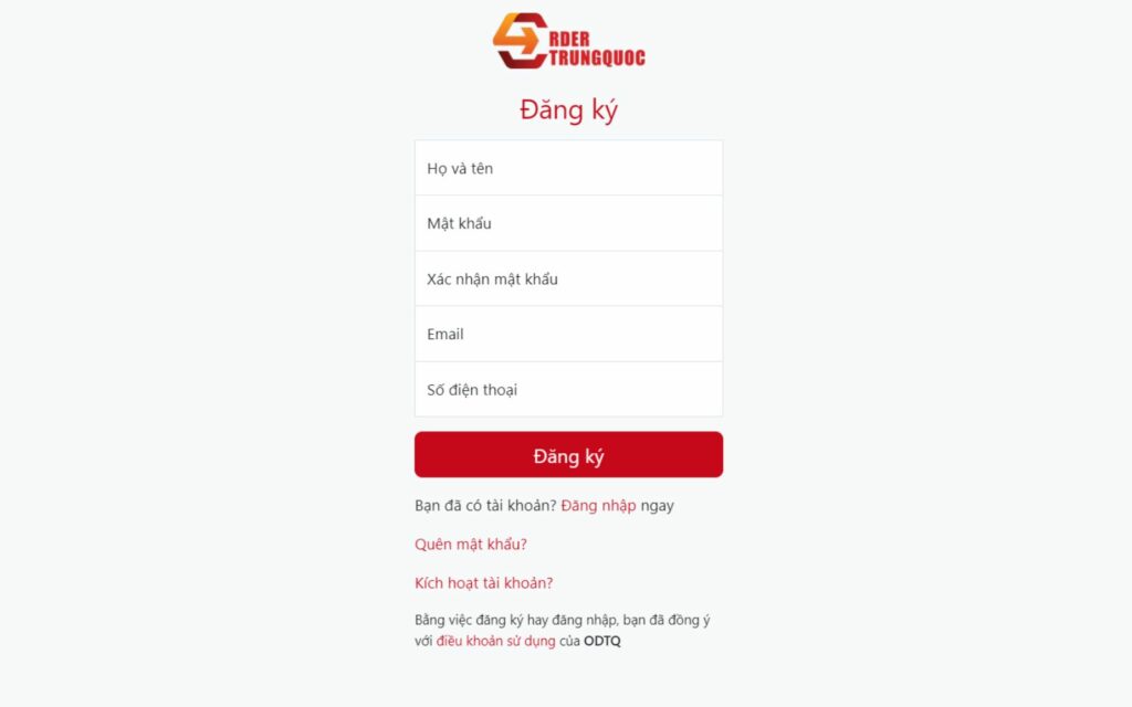 Điền thông tin đăng ký tài khoản Order Trung Quốc Tạo tài khoản trên hệ thống mua hàng của Order Trung Quốc