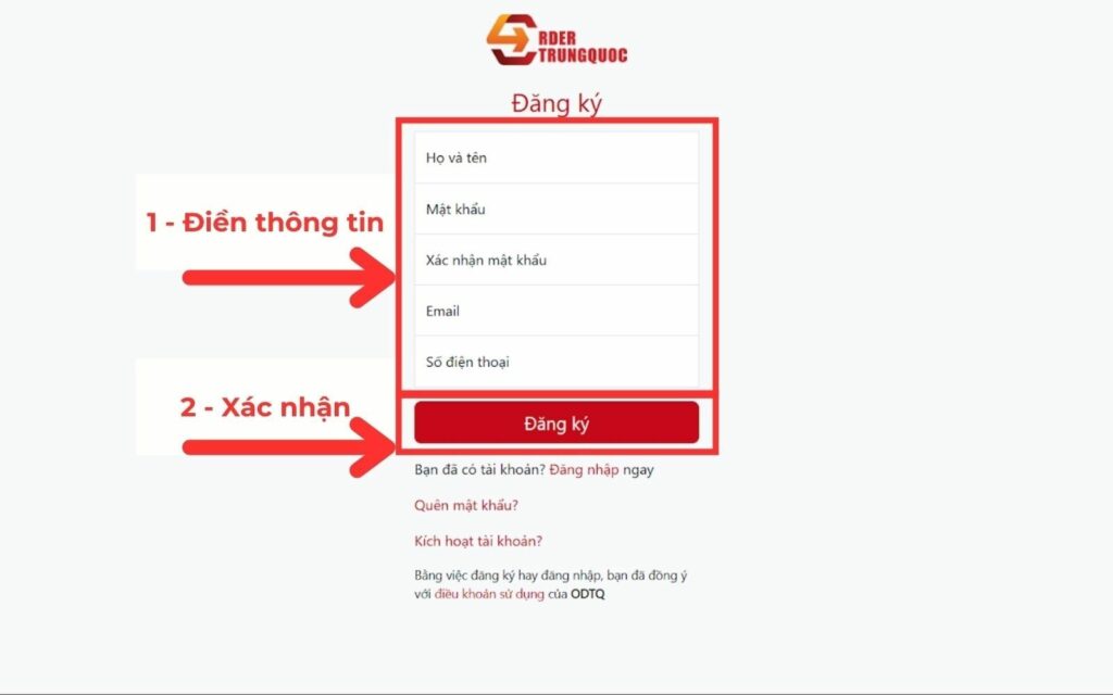 Điền thông tin đăng ký tài khoản khách hàng trên website Order Trung Quốc Quy trình mua hộ hàng xianyu tại Order Trung Quốc
