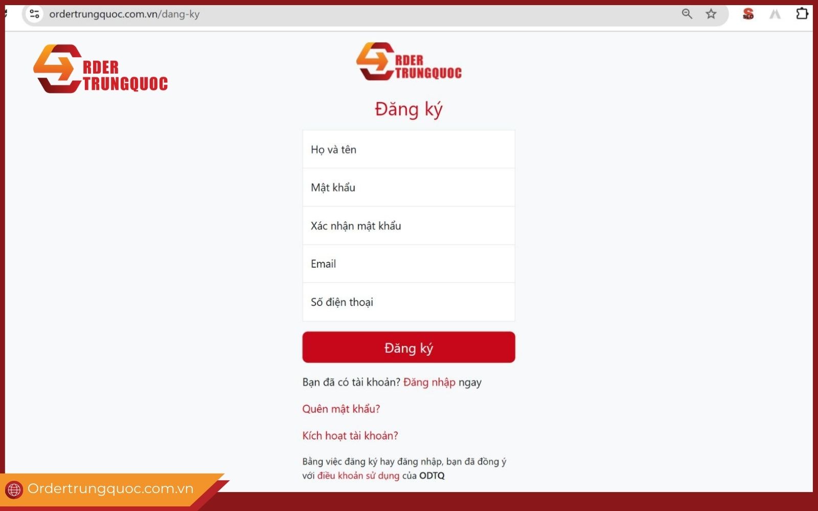 Đăng ký tài khoản order hộ hàng của Order Trung Quốc