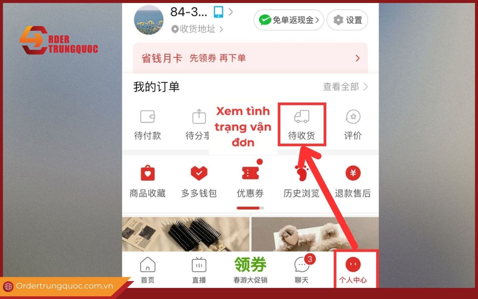 Kiểm tra trạng thái vận chuyển hàng Pinduoduo